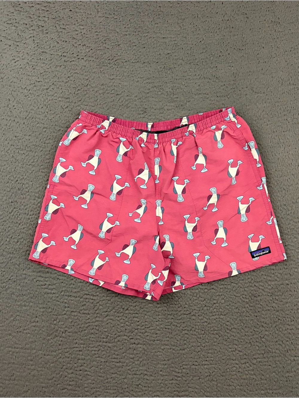 Patagonia baggies Pink blue footed booby bird Print Swim Shorts men’s large rare